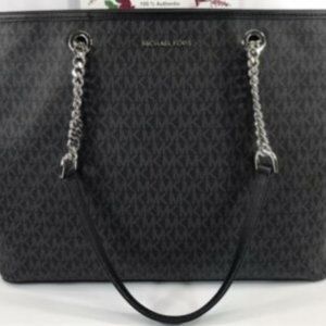 Michael Kors Signature Jet Set Travel Chain Top Zip Multifunction Tote Black